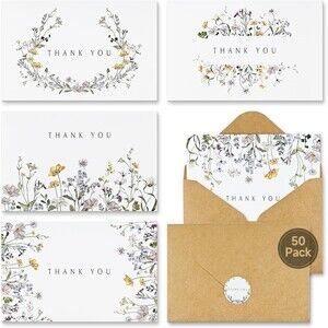 Set of 50 Floral Thank You Cards w/Envelopes 4x6’’ All Occasions Thank You Cards